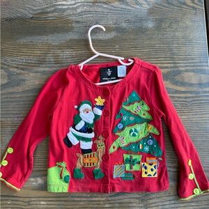 Michael Simon Red Kids Button Down Sweater with Santa and Tree